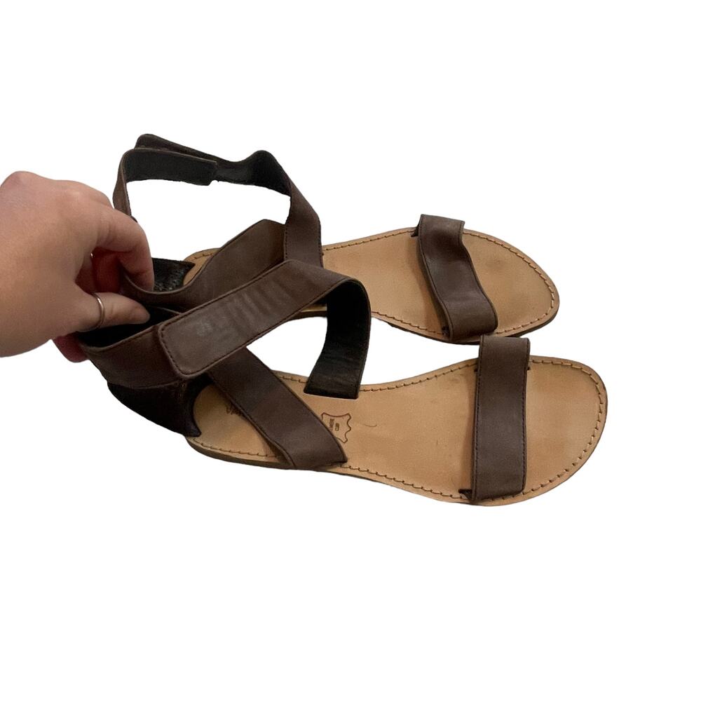 Jamie Philip Women's EUR 38 US 7.5 Leather Brown Cross Strap‎ Sandals